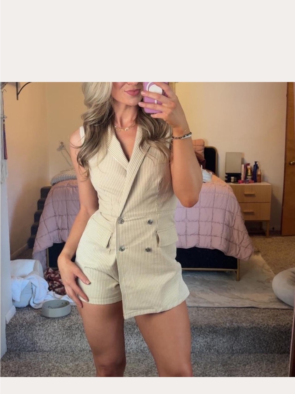 Steve Madden Beige and Cream Striped Jacket